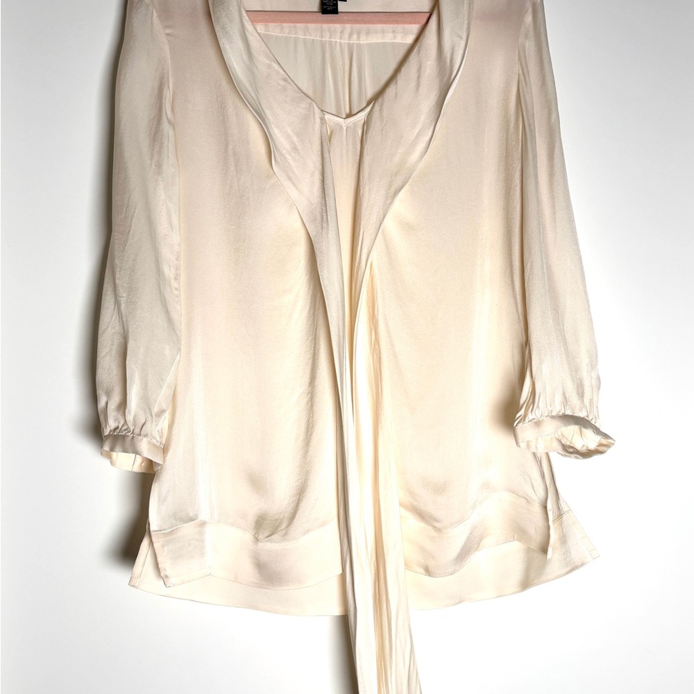 Vintage Ralph Lauren Ivory Silk Blouse | Draped Neck Minimalist Top